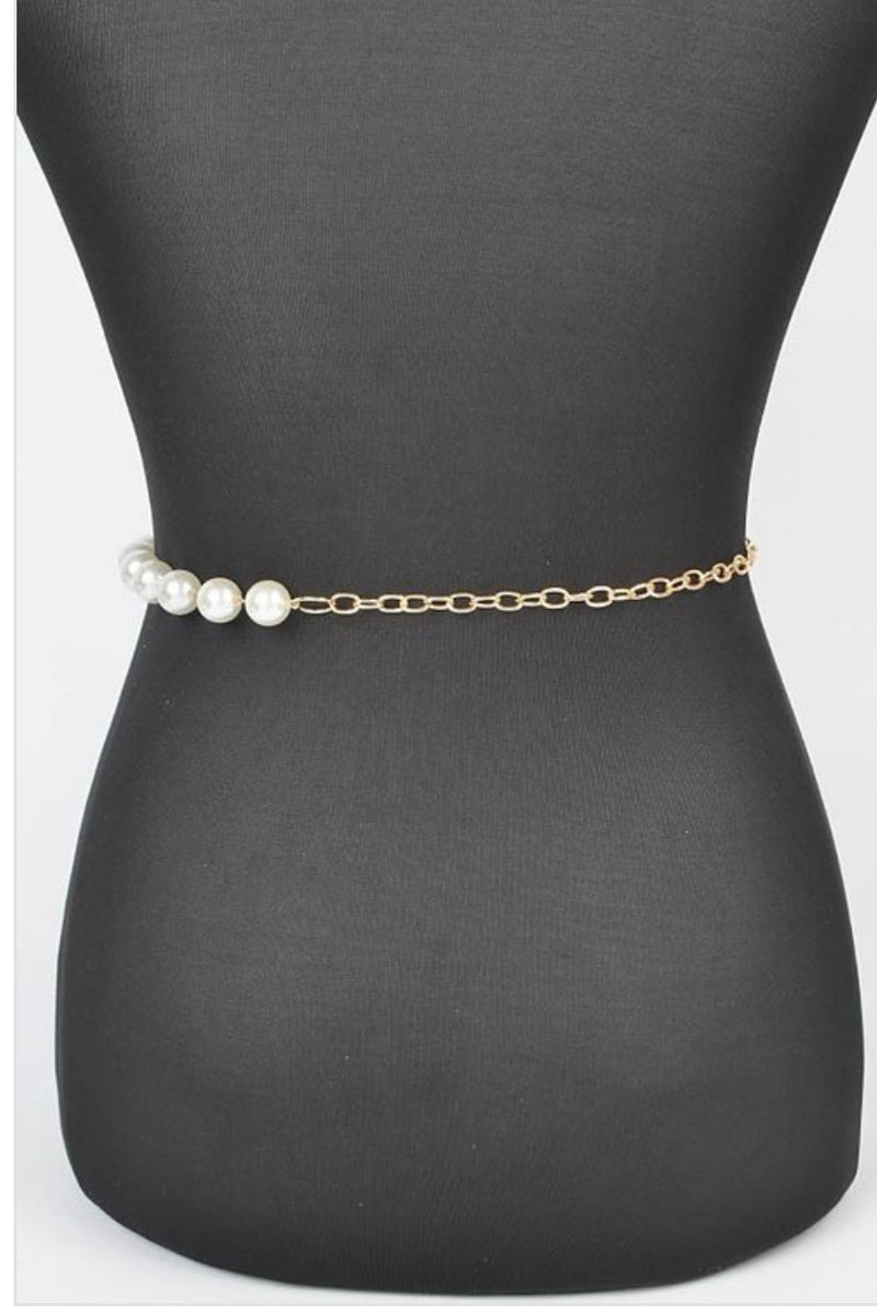 Pearl Layered Gold Chain Waist Belt