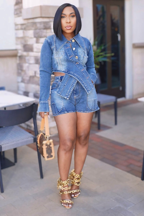 Ayesha Denim Crossover Short Set