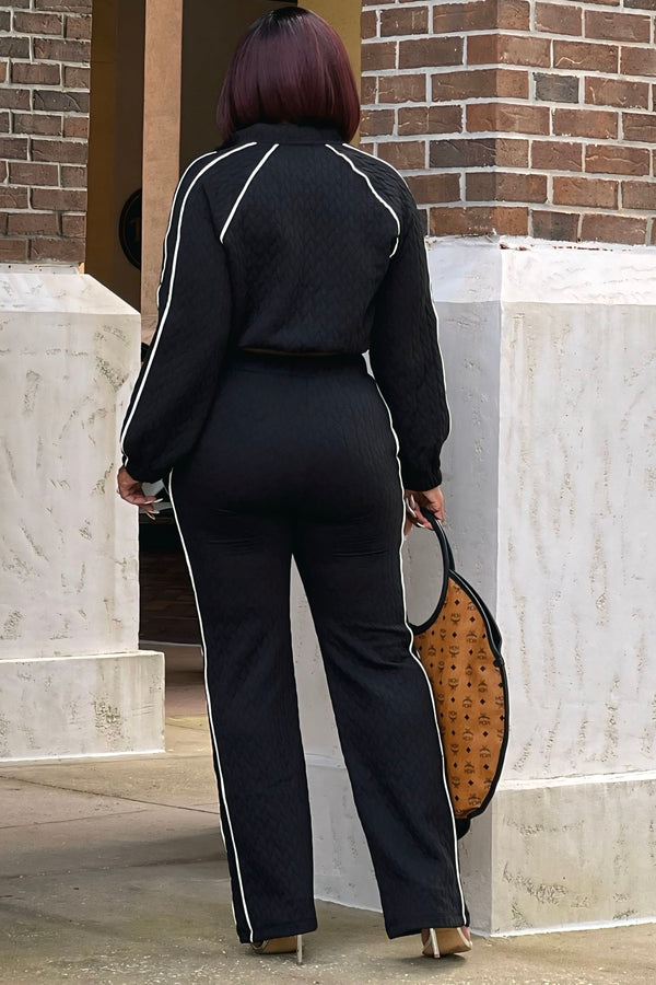 Irishia Quilted Luxe Zip Up Track Set - Black