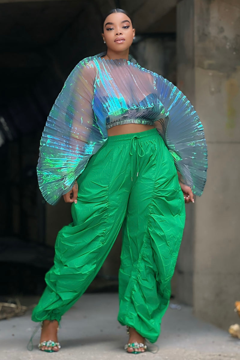 Rudy Pleated Dressy Iridescent Dolman Blouse Green PLUS Shop Pretty Pieces