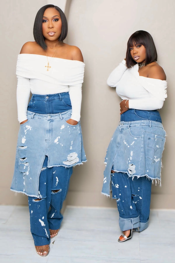 Carla Double Layer Tie Dyed Statement Distressed Jeans