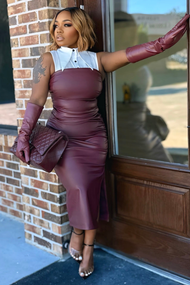 Jalisa Vegan Leather Tube Dress in Burgundy  Shop Pretty Pieces