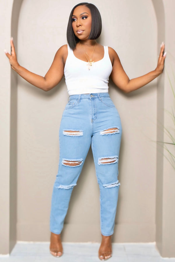 Corie Pretty Good Distressed Mom Jeans- Light Wash