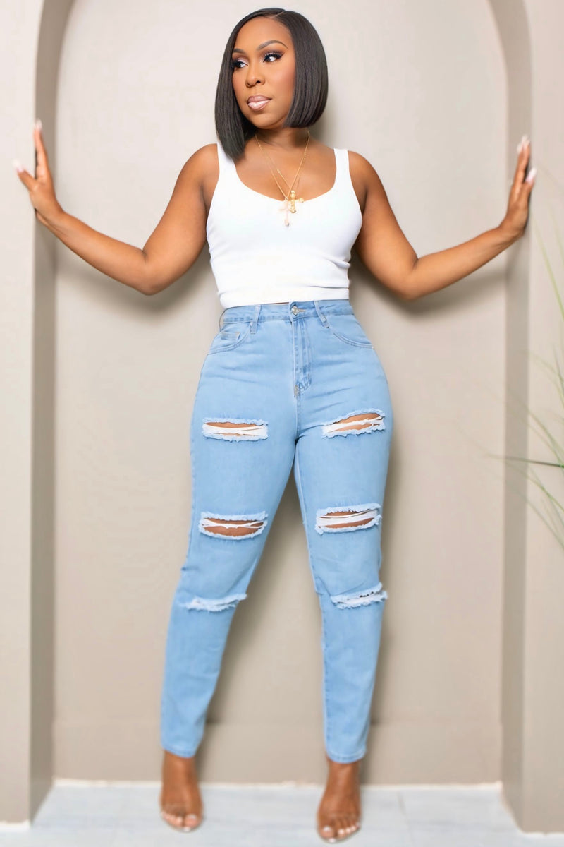 Corie Pretty Good Distressed Mom Jeans- Light Wash