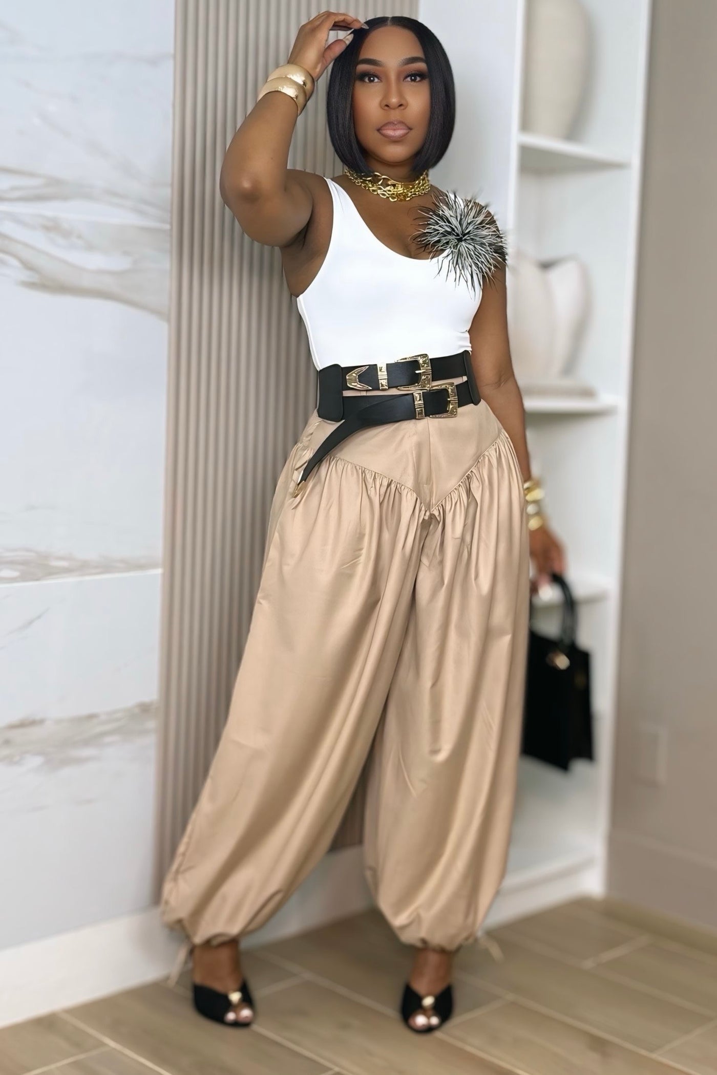Sasha Balloon Pleated Yoke Genie Pants – Shop Pretty Pieces