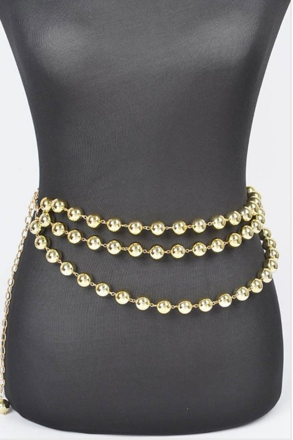 Bead Layered Chain Waist Belt-Gold