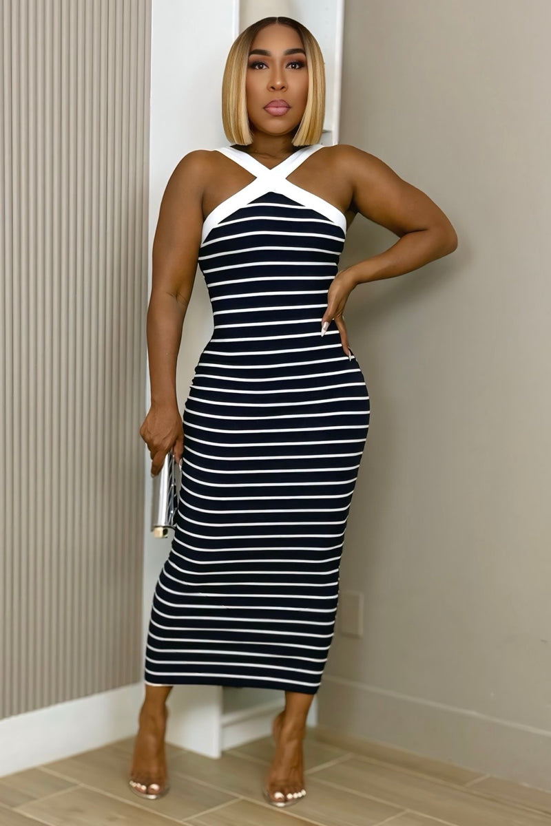 Madilyn Cross Neck Stripe Maxi Dress