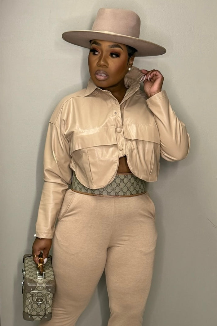 Clara Faux Leather Cropped Top for Women – Vegan Leather Button-Up