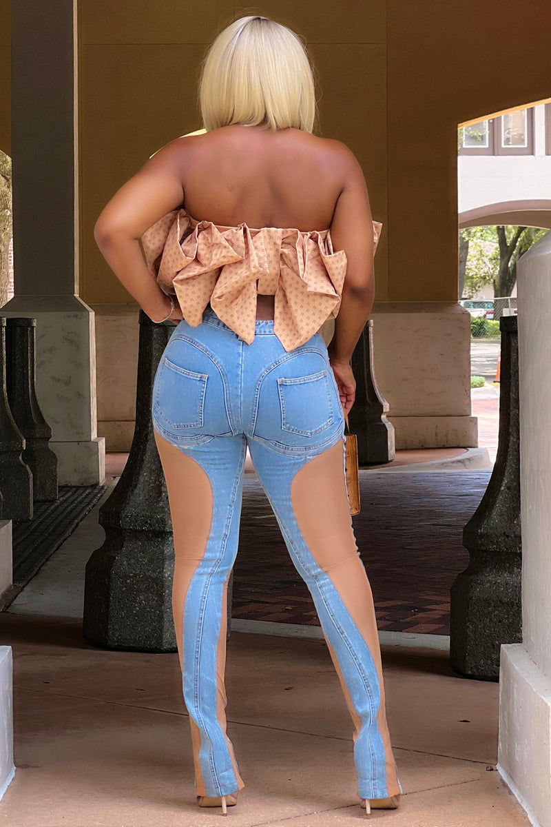 Lorraine Lux Mesh Detail Denim Jeans
