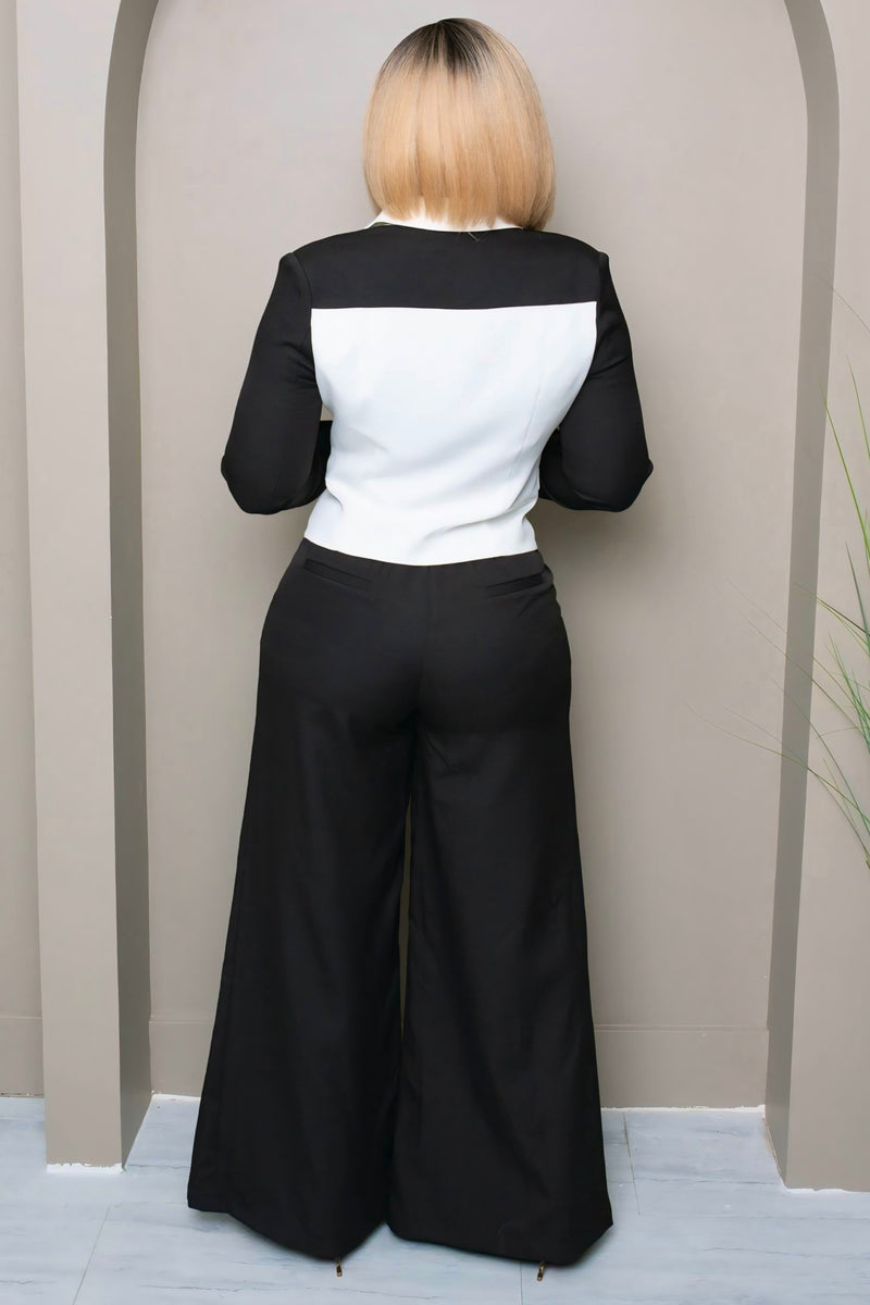 Adrienne Power Play Two-Tone Wide-Leg Suit