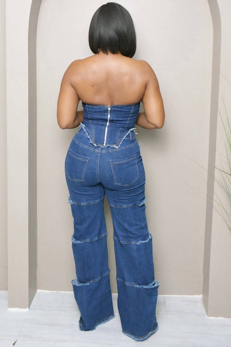 Xaviera Denim Corset Top & Wide-Leg Jean Set