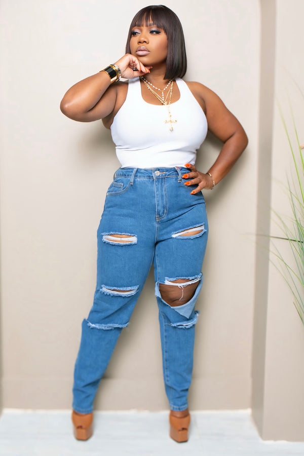 Corie Pretty Good Distressed Mom Jeans- Medium Wash