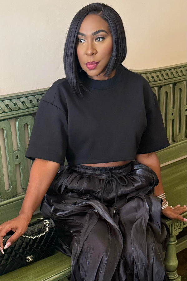 Chloe Luxury Heavy Knit Crop Top-Black