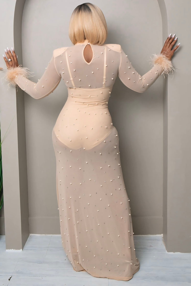 The Icon’s Entrance – Pearl Sheer Maxi Gown