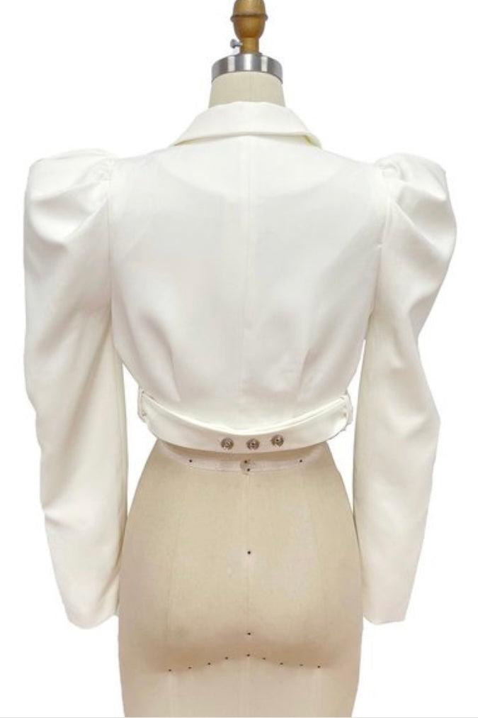 Coshanna Puffy Sleeve Crop Blazer -White