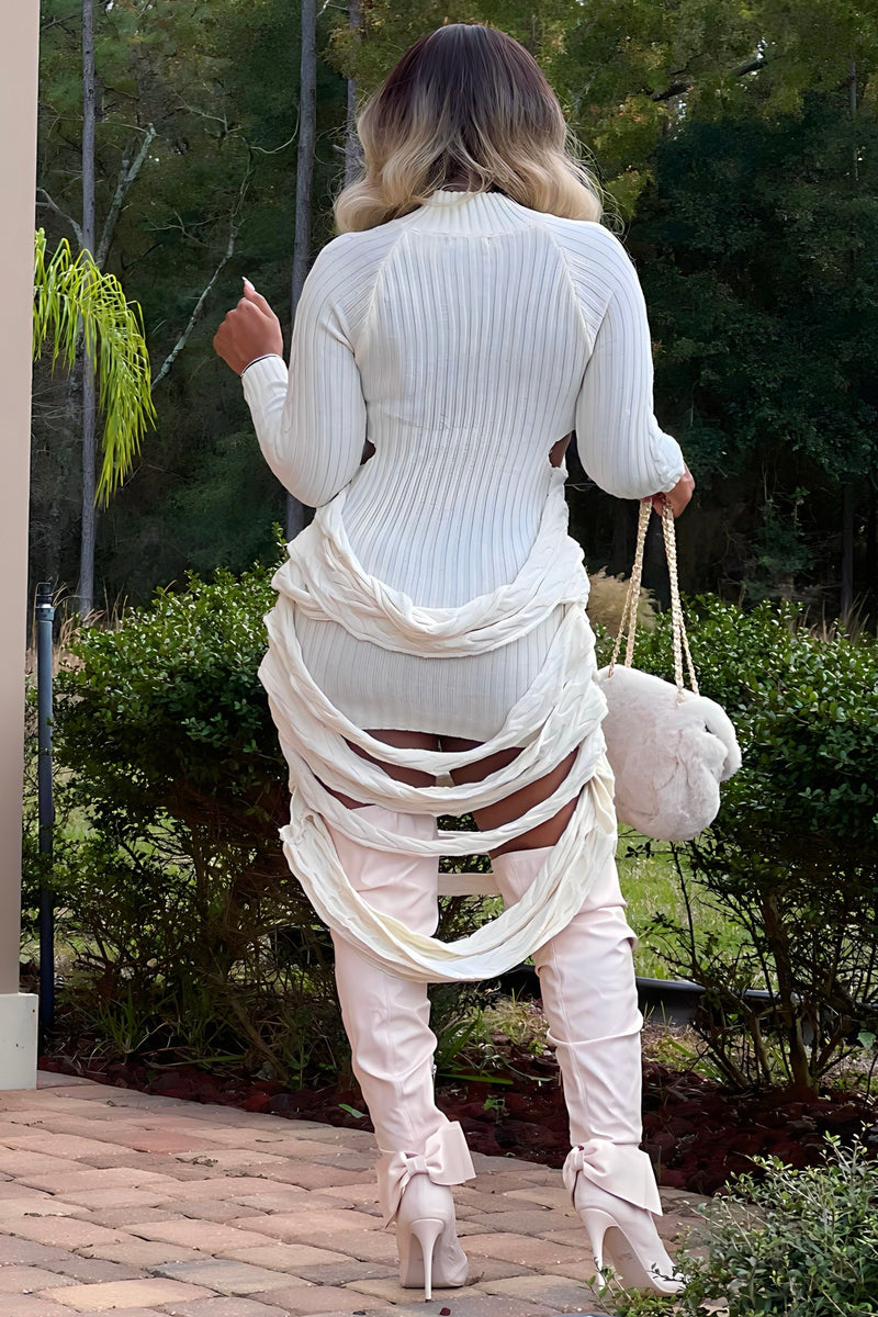 Cardona Cable Knit Midi Sweater Dress-Cream