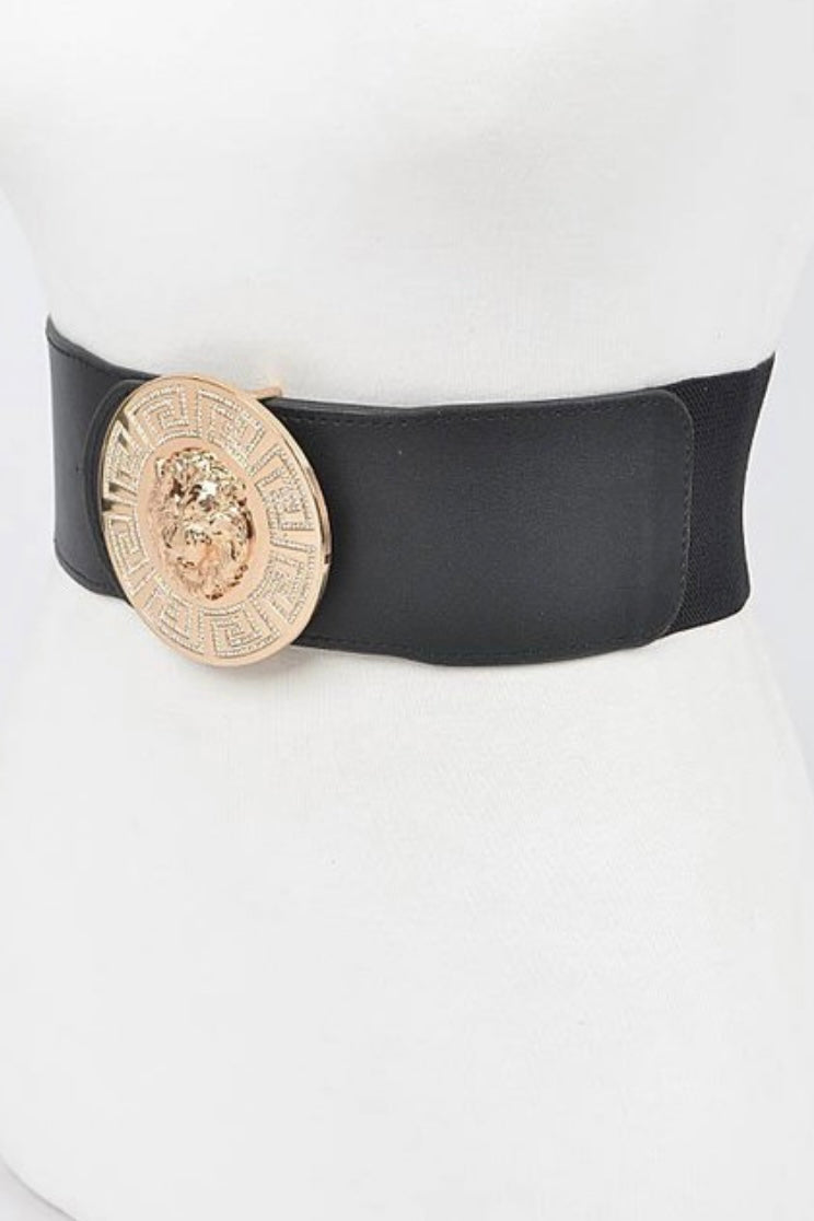Gold and Black Medusa Buckle Waist Belt