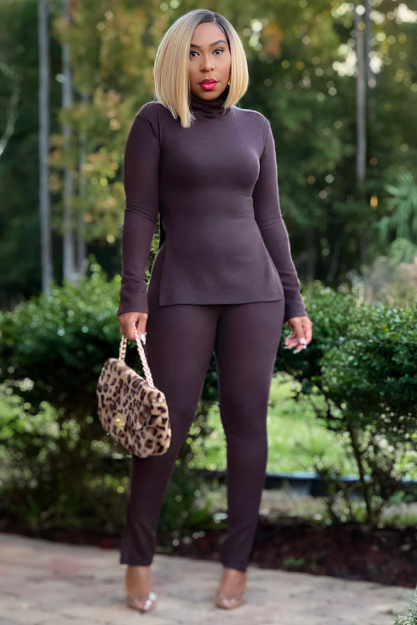 Kasheena Plush Tunic Top and Leggings Set-Brown