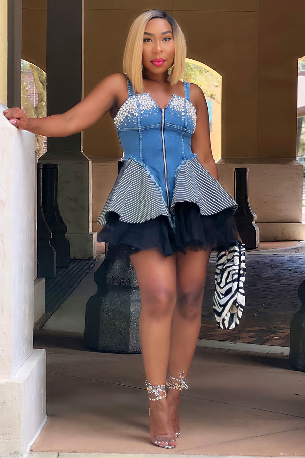 Maria Denim and Tulle Extension Fun and Flirty Dress