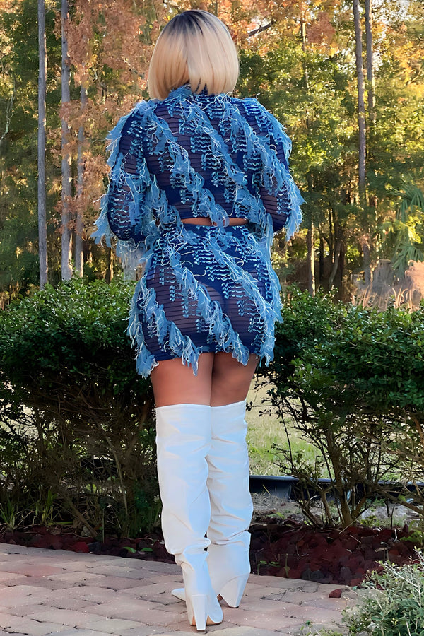 Maxine Lux Mini Skirt Set-Blue Denim