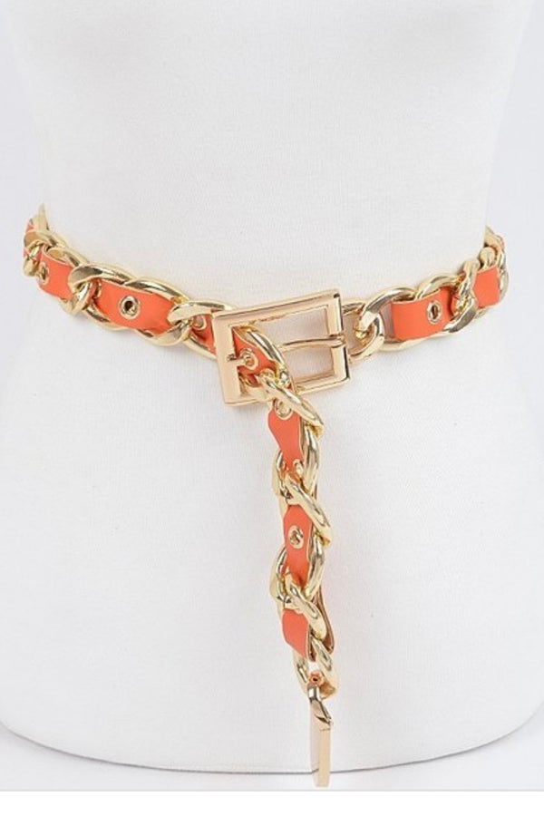 Chunky Gold and Orange Chain Waist Belt