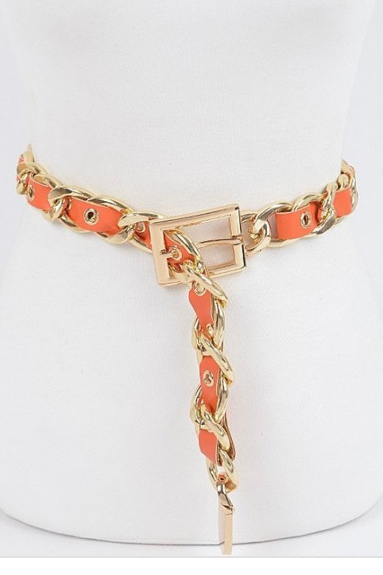 Chunky Gold and Orange Chain Waist Belt