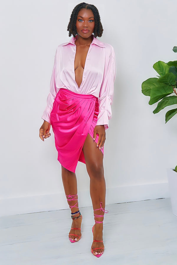 Shantina Lux Color Block Skirt Set-Pink