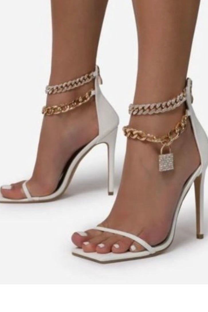 Jenna Square Toe Ankle Chain Stiletto-White