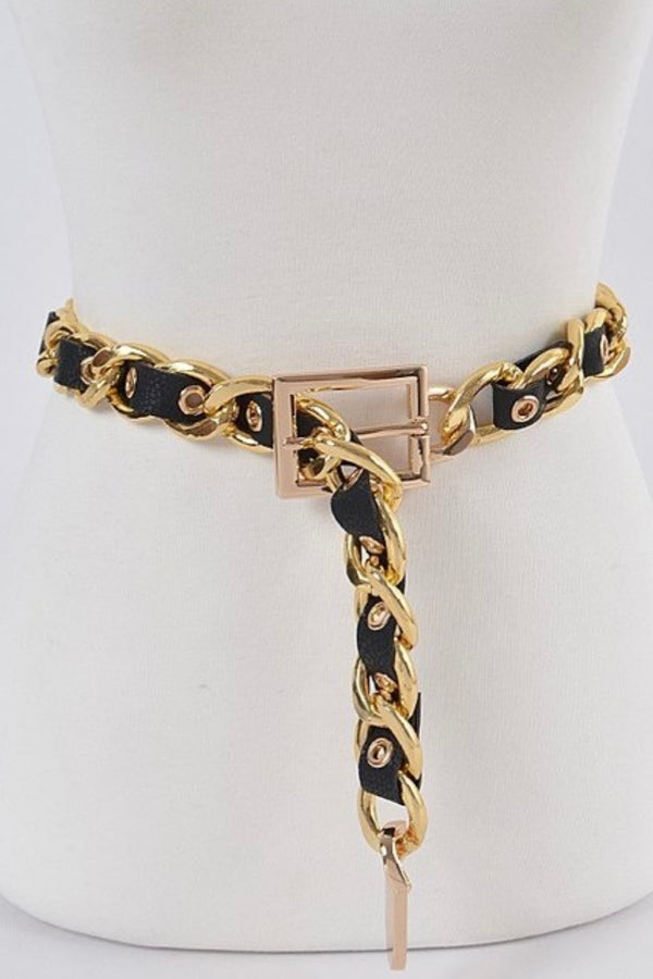 Chunky Gold and Black Chain Waist Belt
