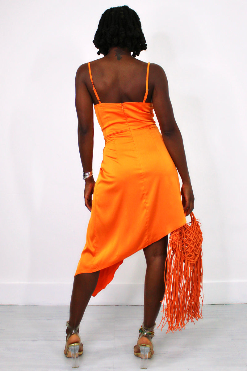 Kena Ruched Slip Dress-Orange
