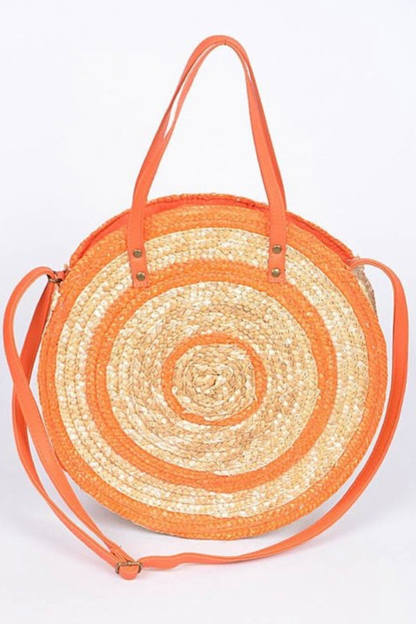 Mya Oversized Straw CircleTote Bag Orange