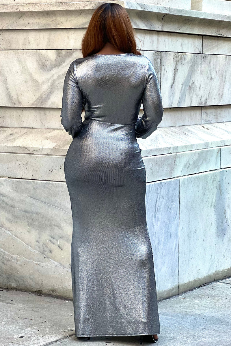 Carol Lux Maxi Dress-Silver