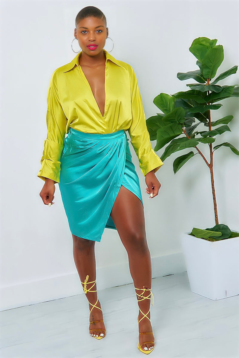 Shantina Lux Color Block Skirt Set-Green