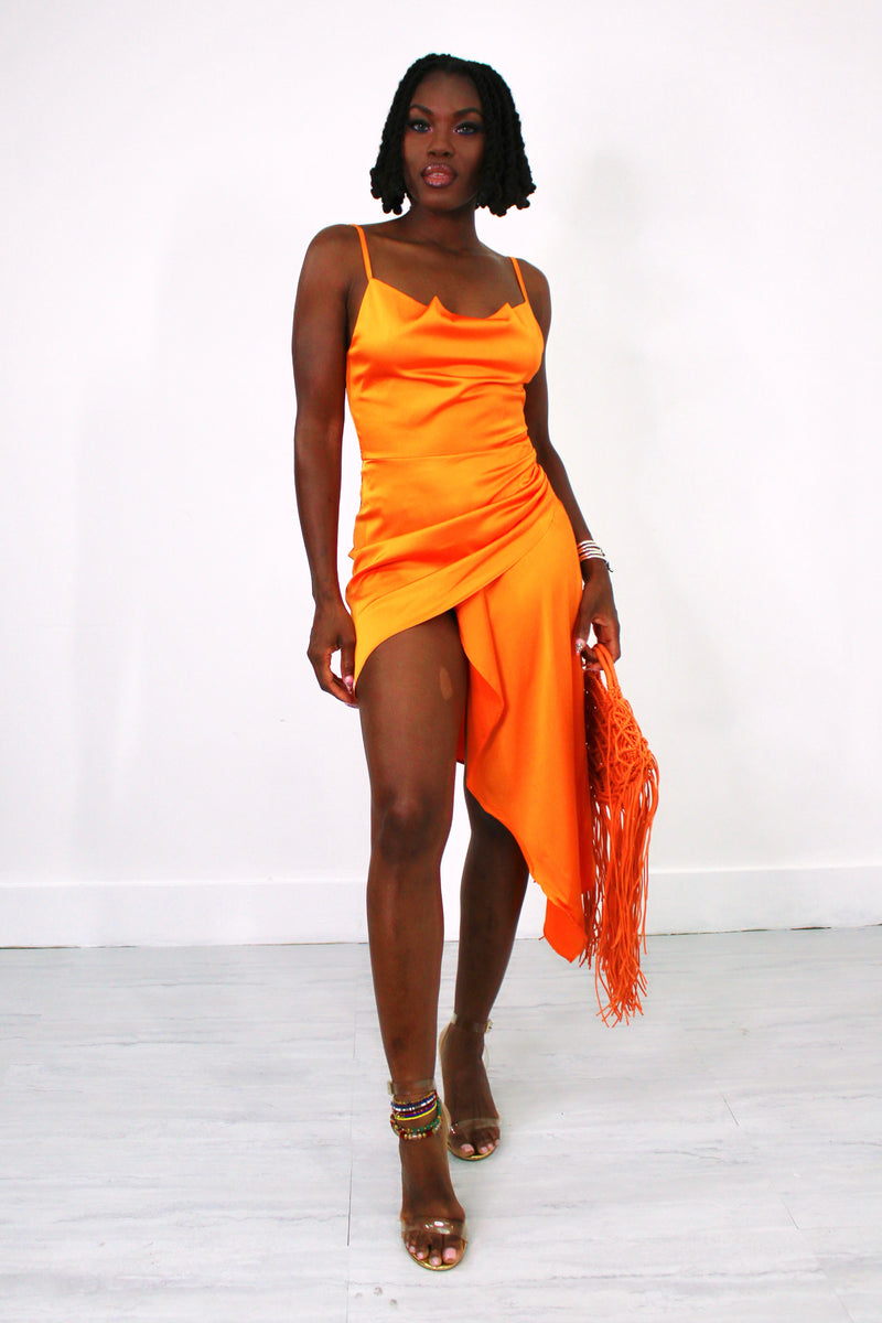 Kena Ruched Slip Dress-Orange