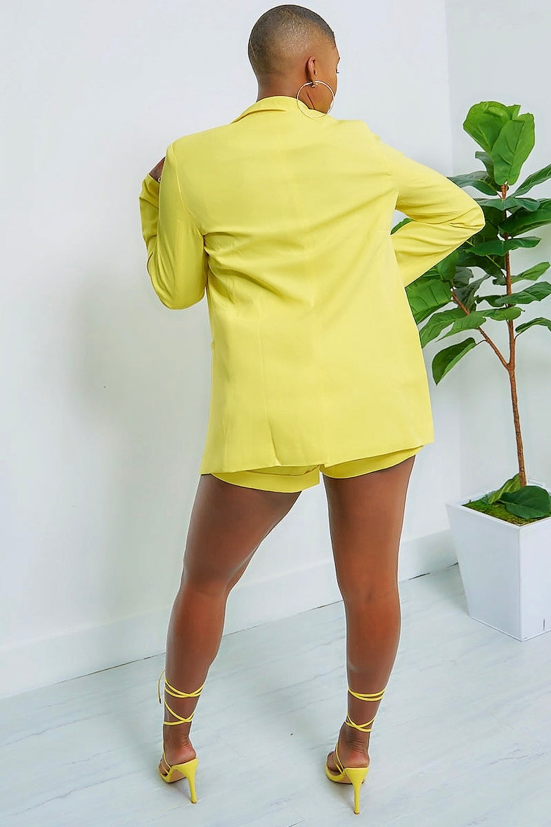 Michella Boyfriend Blazer and Shorts Suit-Yellow